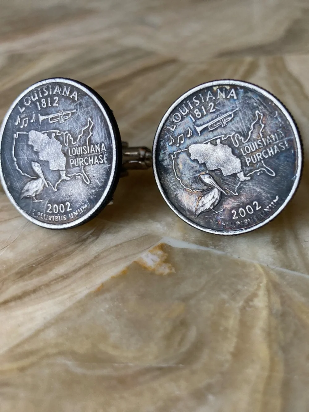 Louisiana State Quarter Coin Cufflinks 2002